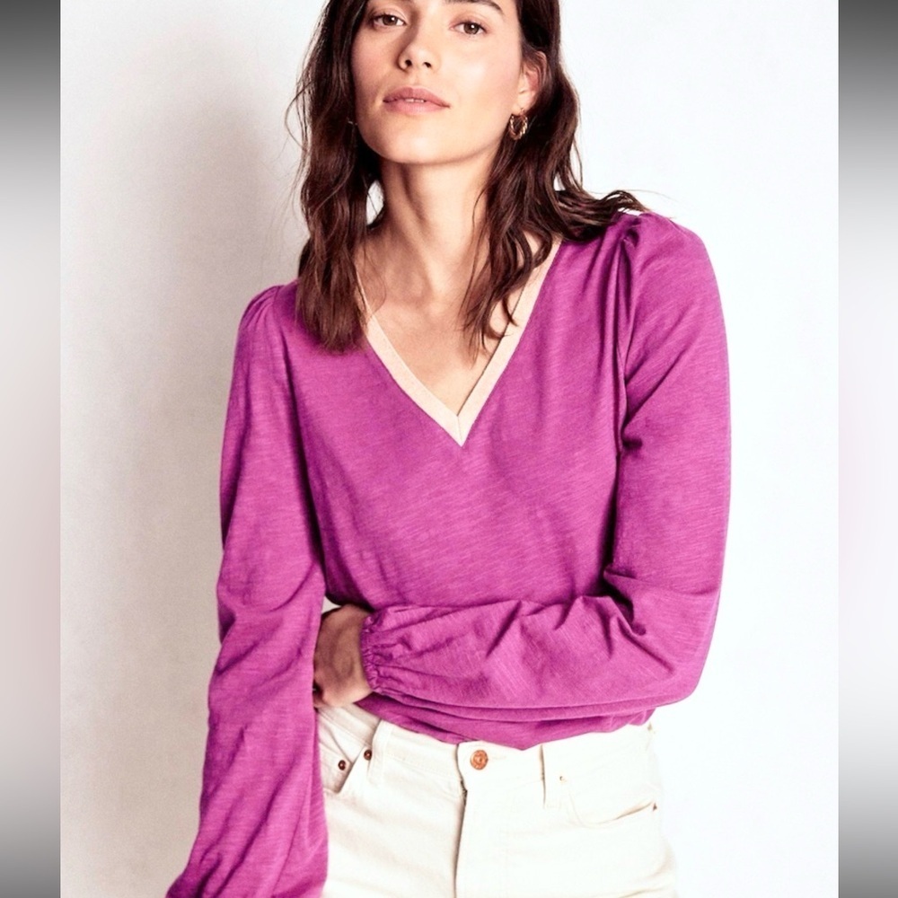 Boden V-Neck Long Sleeve Top Size US 6 purple metallic trim excellent condition - Picture 2 of 8